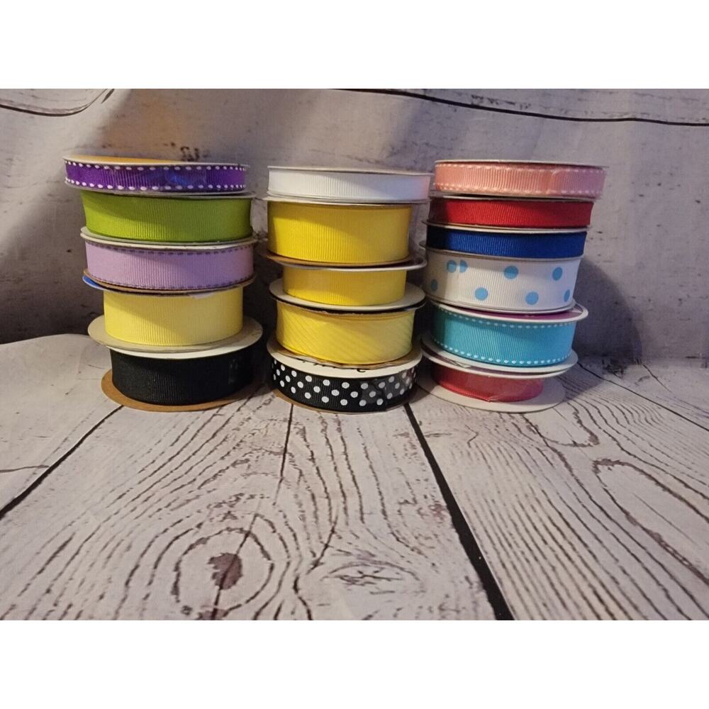 Grosgrain 16 Rolls Ribbon Lot Mixed Colors Designs Size